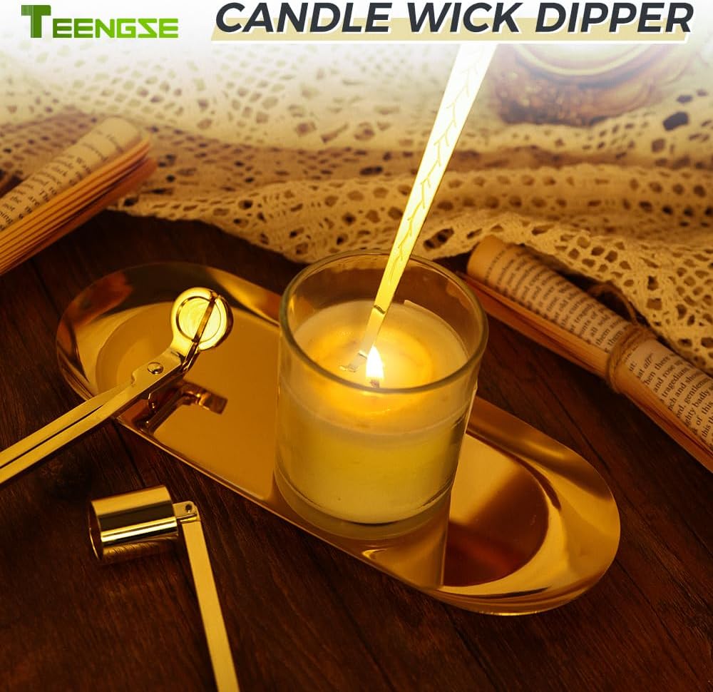 3 in 1 Gold Candle Tool Kit, Wick Trimmer Snuffer Wick Dipper
