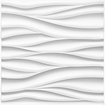 Wave 3D Wall Panels, White, 19.7" x 19.7", 12 Pack