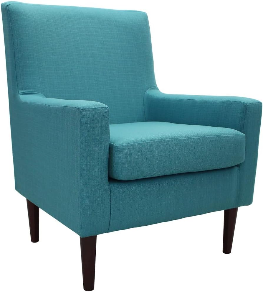 Emma Arm Chair with Wooden Legs, Modern Accent Lounge Chair Bedroom, Comfortable Armchair, Peacock, Klein Fabric