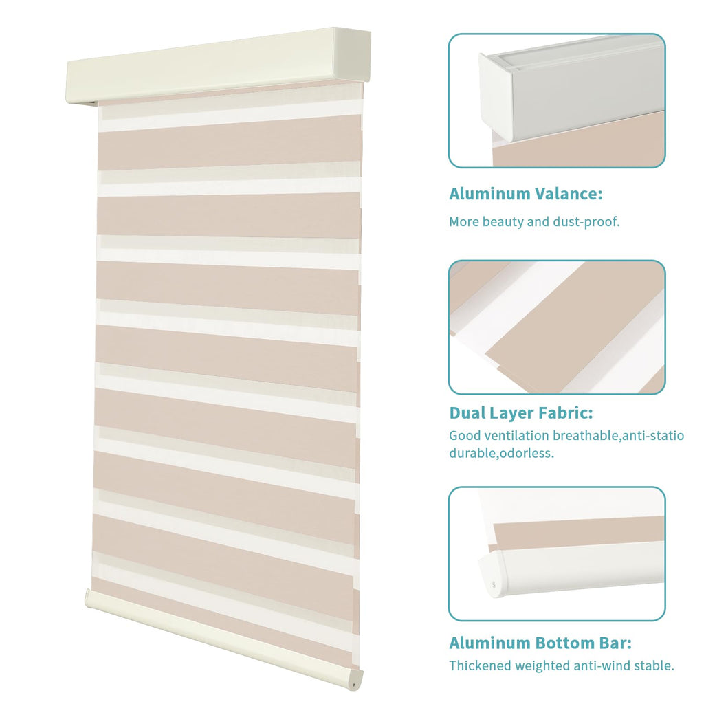 Custom Smart Zebra Blinds Compatible with Alexa, Blackout (85%) Motorized Dual-Layer Zebra Window Shades, Privacy Light