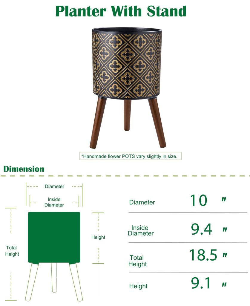 10 Inch Plant Pot with Stand, Planter for Indoor Plants, Modern Large Flower Planter Pot with Drainage Holes for