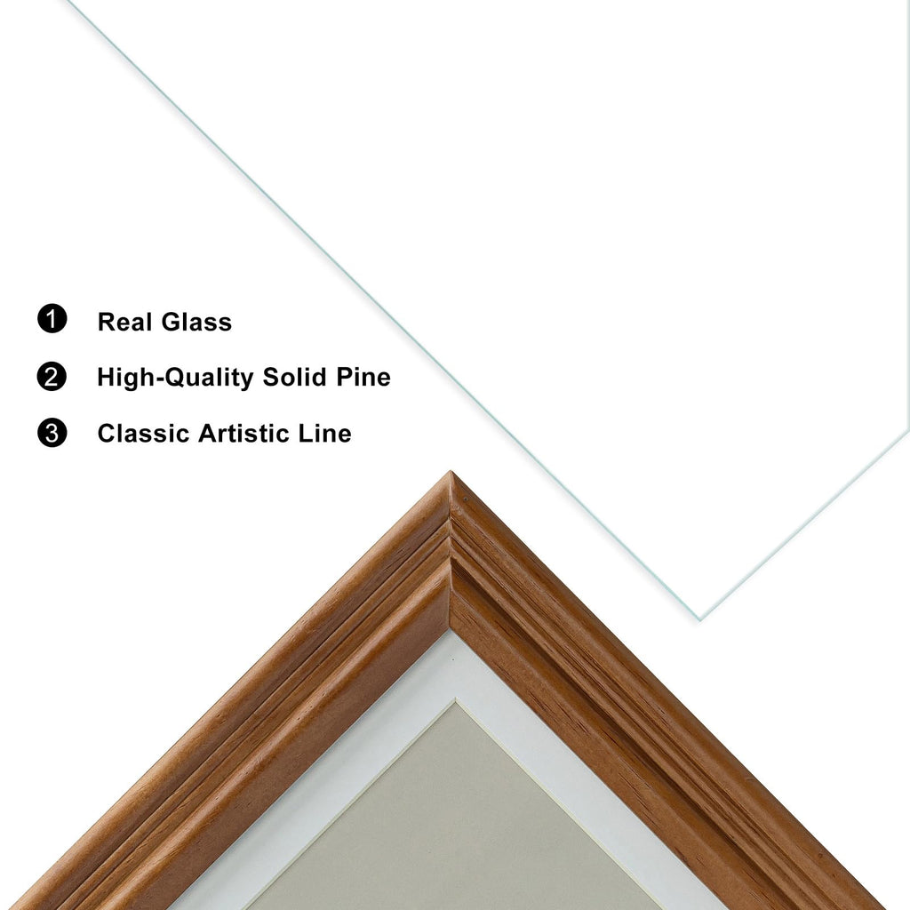 5x7 Double Hinged Picture Frame, 2 Folding Photo Frame, Walnut-colored Pine Wood with Real Glass, Display Pictures