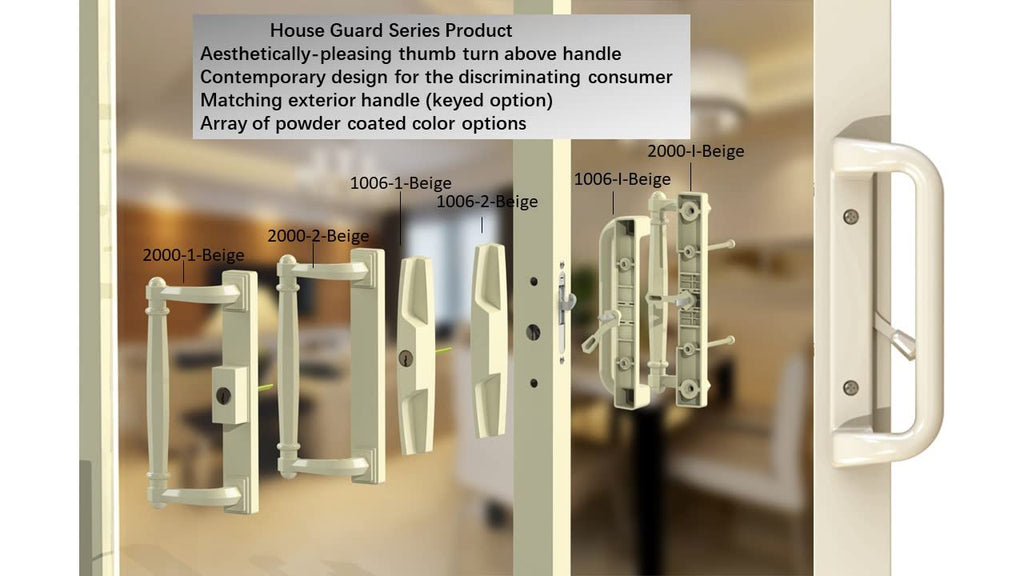 Beige Sliding Glass Door Handle Set with Lock and Key