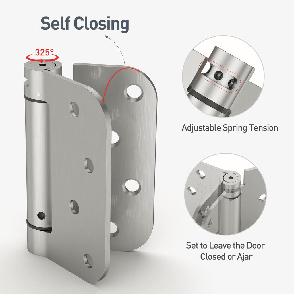 2 Pack Self Closing Door Hinges 4 Inch Spring Hinges, Brushed Nickel