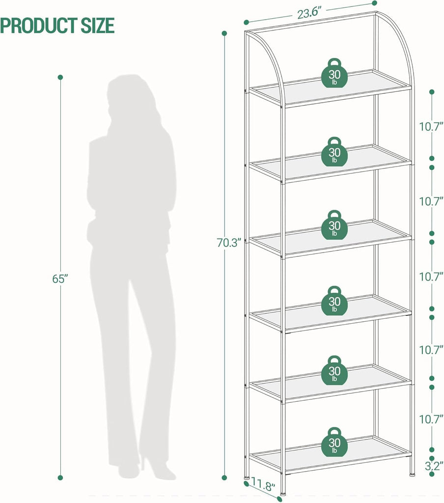 Bookcase Bookshelf, Tempered Glass Arched Bookshelf