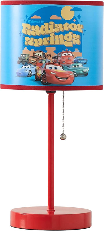 Table Lamp for Kids, Stick Lamp with Printed Shade & Pull Chain, Bedroom or Nursery Nightstand Lighting,Cars
