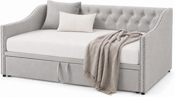 Twin Daybed with Pop Up Trundle, Twin to King Convertible Daybed Frame, Upholstered Daybed with Trundle, Pull Out