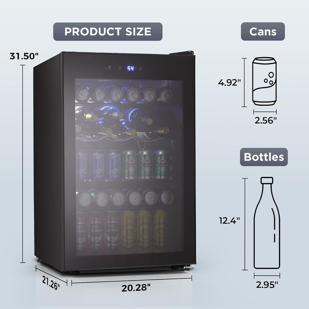 Beverage Refrigerator, 145 Can Mini Fridge Glass Door for Soda Beer