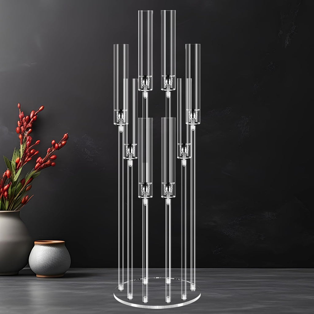 8 Arms Acrylic Candelabra Centerpieces for Tables Decortion,Clear Candle Holdercor,Candlesticks Holder with Lampshade