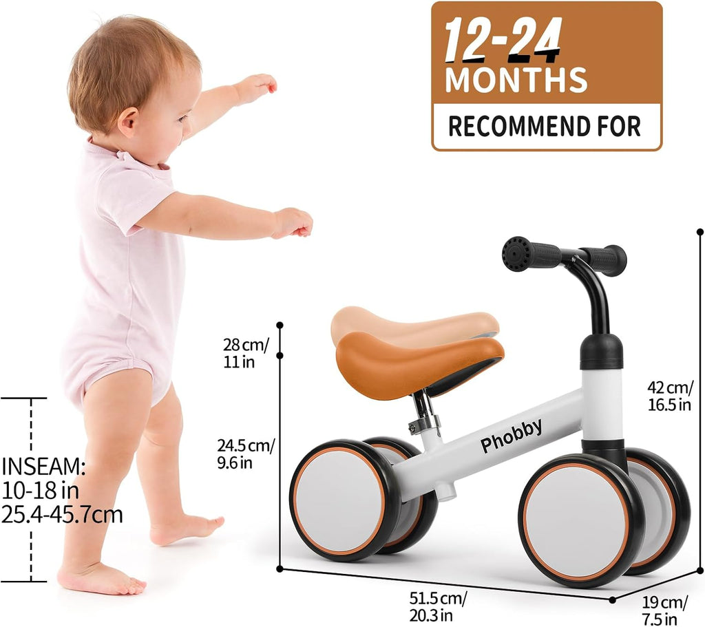 Baby Balance Bike Ride Toy for 1 2 Years Old Adjustable Seat, Brown