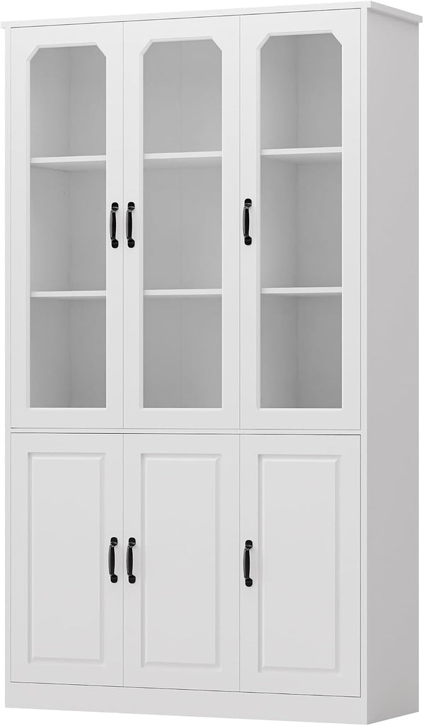 MU 78.7" Tall Kitchen Pantry with 3 Glass Doors, Freestanding China Cabinet with Adjustable Shelves, Large Kitchen