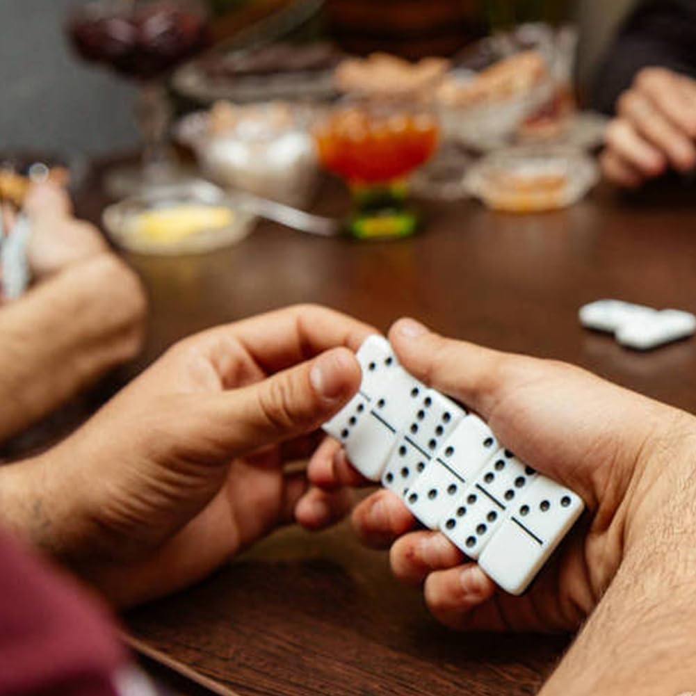 Dominos Set for Adults with Wood Box - Tile Dot Dominoes Games Set ,Classic Dominoes Set, 28 Tiles, Natural Wood - Set of 28