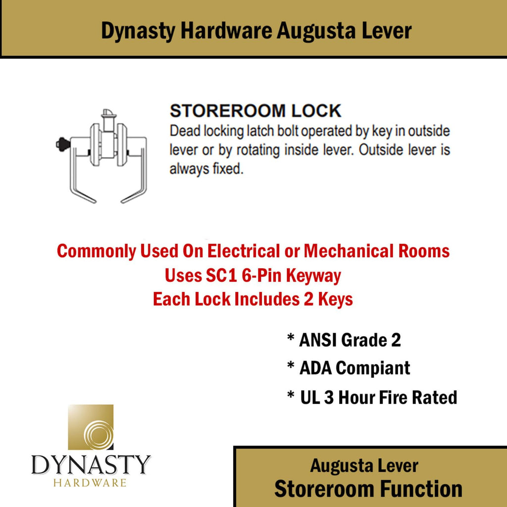 Augusta Storeroom Lever Lockset, ADA, Grade 2, Flat Black