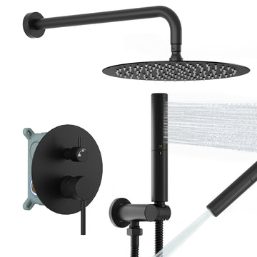 Shower System with 10 Inch Round Rain Shower Head and Handheld Wall Mounted, High Pressure Rainfall Heads Shower