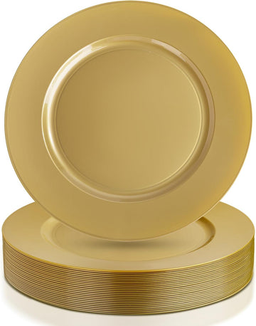 12Inch Plastic Charger Plates - 25Pack Gold Charge for Dinner - Disposable Gold Charge Plates - Set of 25