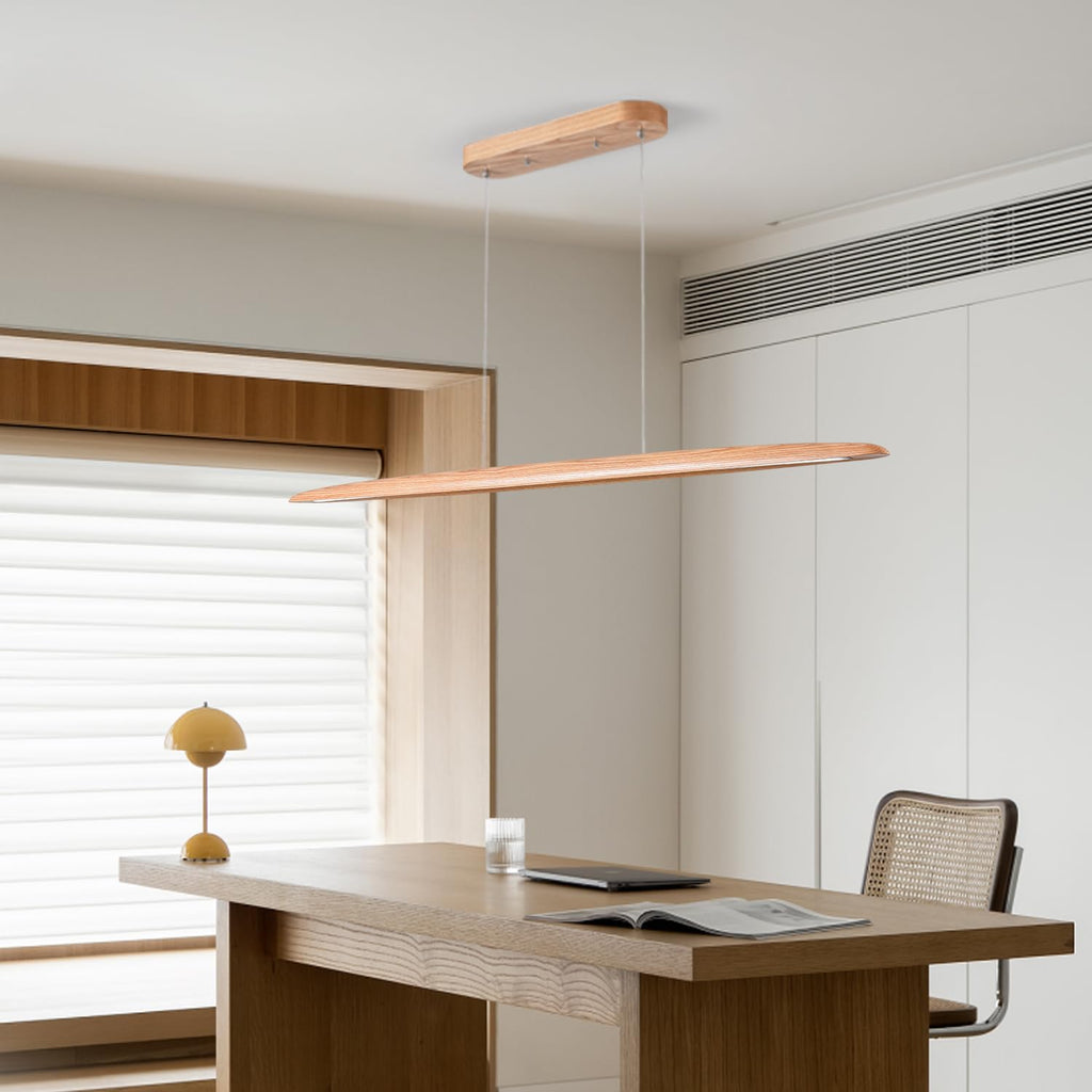 39" 24W Wood LED Linear Pendant Light Fixture Led Dining Room Light Dimmable Hanging Light Fixture Kitchen Island