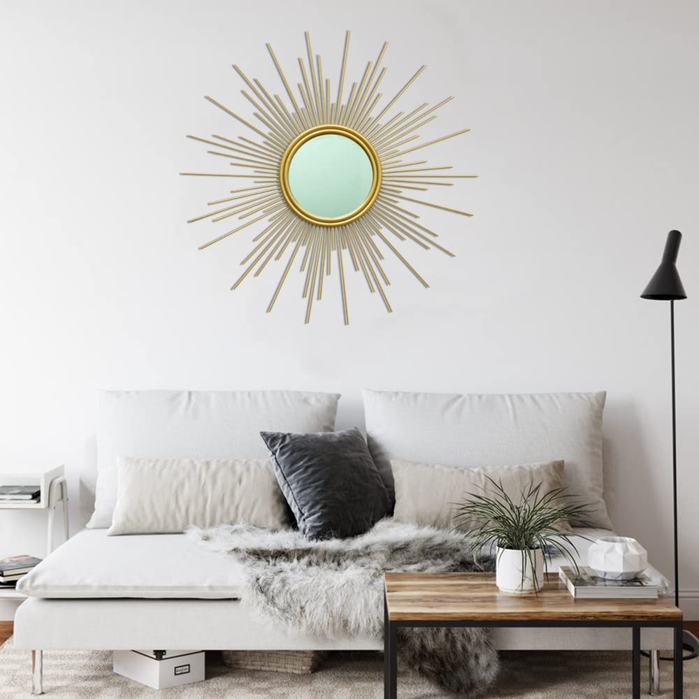 24'' Gold Sunburst Wall Mirror Boho Home Decor Mordern Round Hanging Wall Art /Bedroom/Bathroom/Entryway