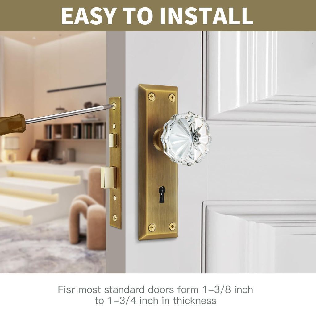 Mortise Lock Set for Interior Door with Crystal Glass Door Knobs