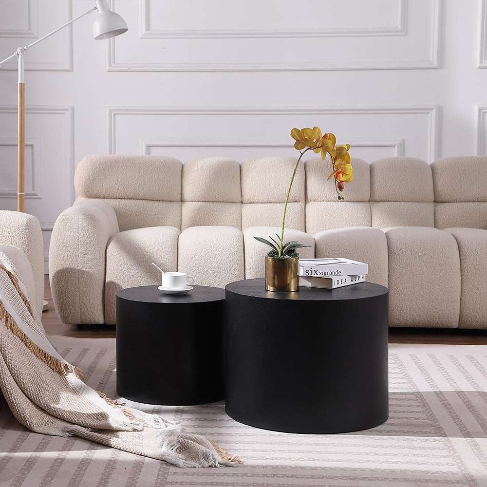 18.9" Black Nesting Coffee Set of 2, Modern Round Coffee Tables Circle Side for Small Space, Accent End Set, No