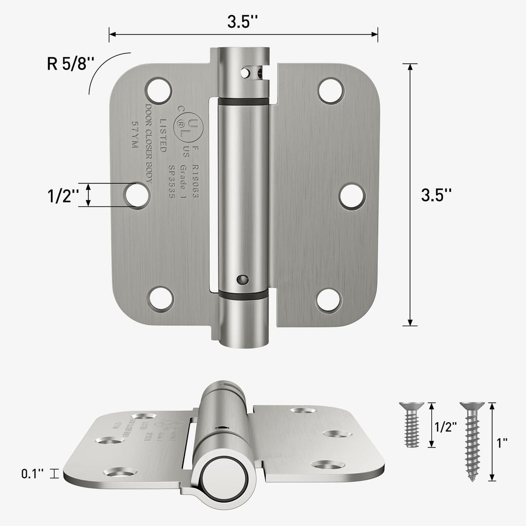 2 Pack Self Closing Door Hinges 3.5 Inch Spring Hinge, Brushed Nickel