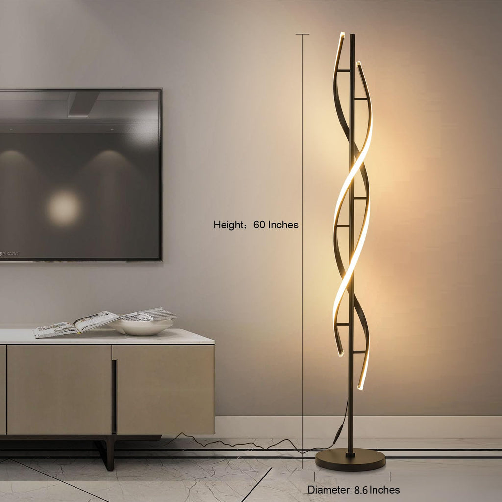 Spiral LED Floor Lamp, Modern Floor Lamps with Remote Control 60 Inch Dimmable Black Floor Lamp 48W Standing Lamp