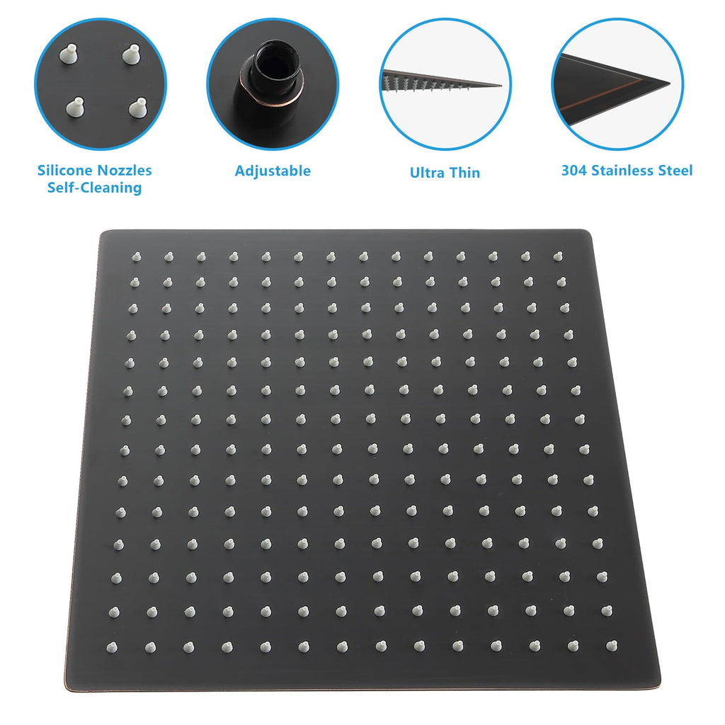Rain Shower Heads High Pressure, Rainfall Showerhead Fixed Mount, 10 Inch Large Square High Flow Shower Head (Oil