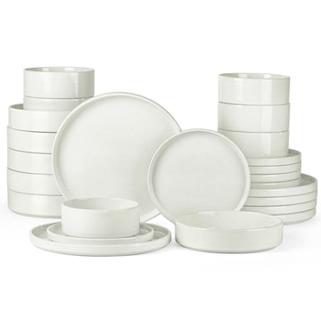 Dinnerware Sets with Pasta Bowl for 6, White Plate and Bowl Dish Set