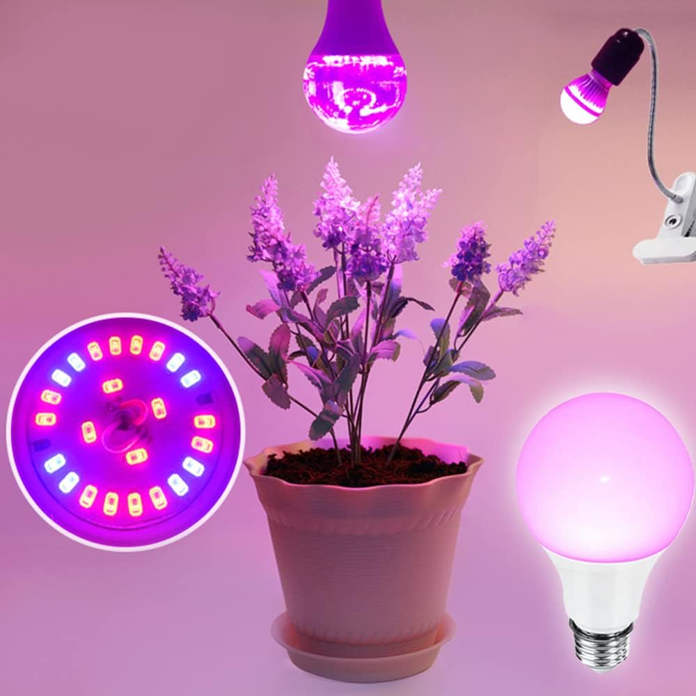 Grow Light Bulbs for Indoor Plants - Full Spectrum E26 A19 LED Lamp Bulb 12W - Balanced Spectrum 5000K with Red &