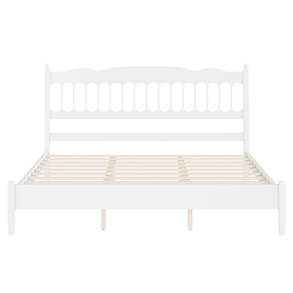 Farmhouse Wood Bed Frame with Spindle Headboard, White
