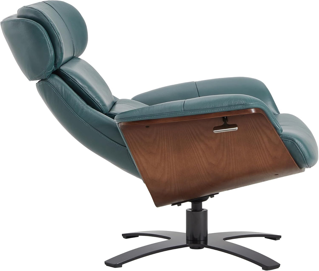 Genuine Leather Reclining Swivel Accent Chair with Ottoman, Teal