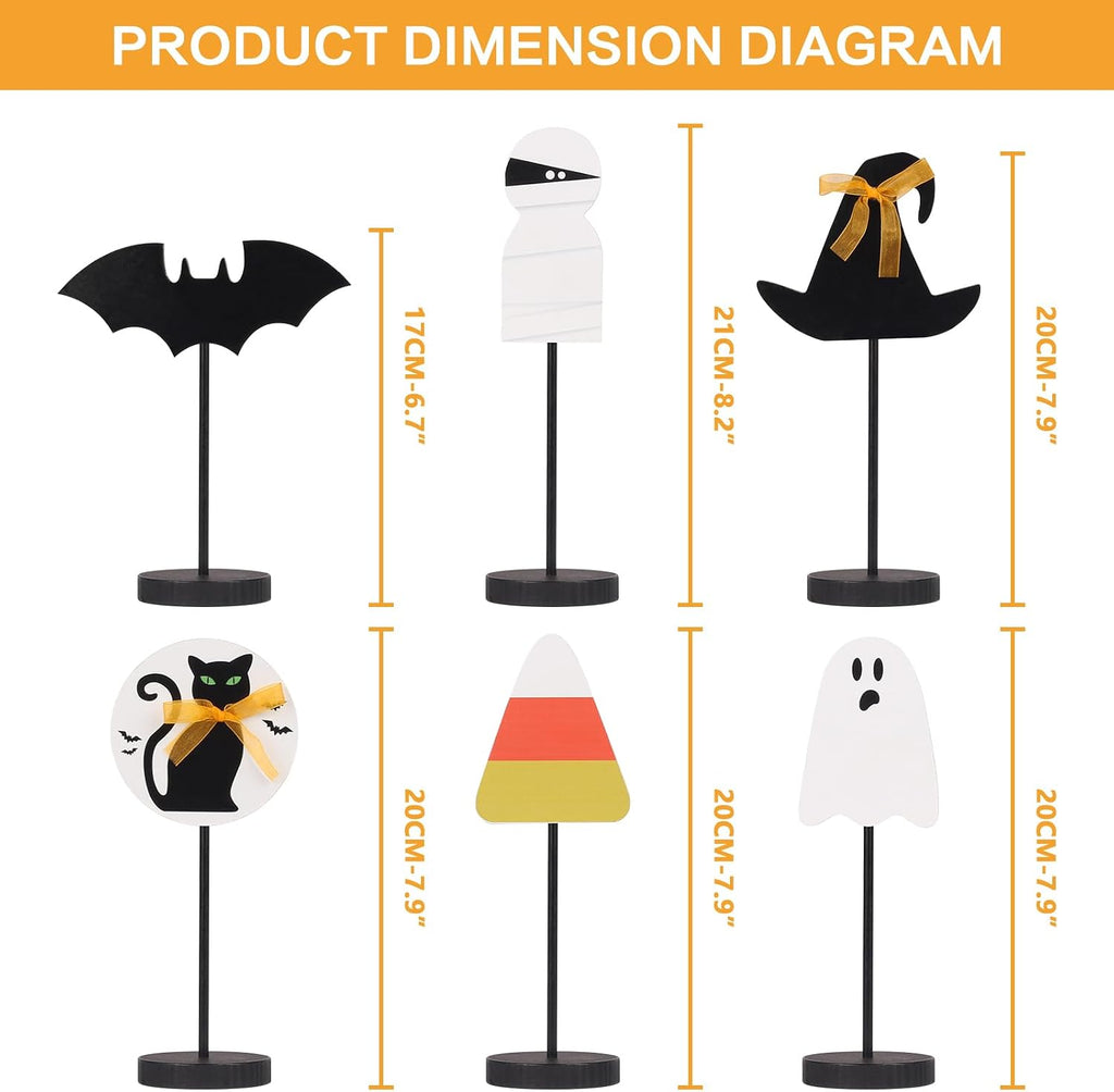 Wooden Halloween Tabletop Decorations Indoor Centerpieces - Set of 6