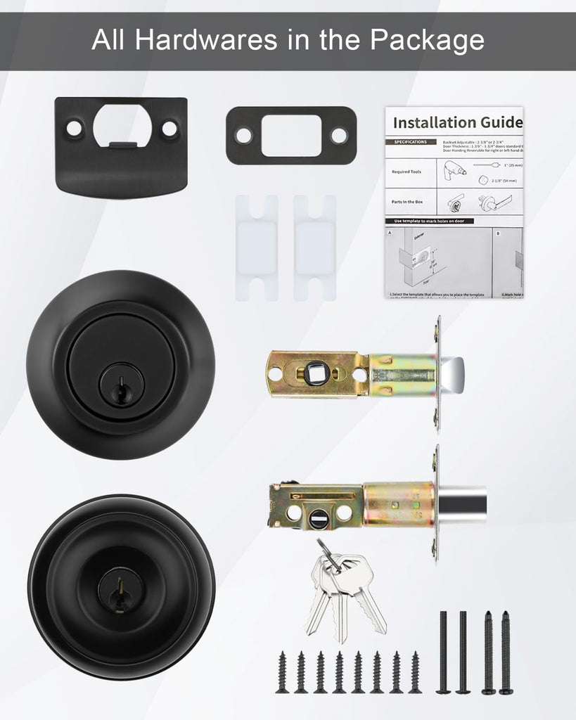 Black Exterior Door Lock Set with Deadbolt Keyed Different 3Pack