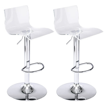 Acrylic Bar Stools with Mid Back Set of 2 Adjustable Swivel Airlift Clear
