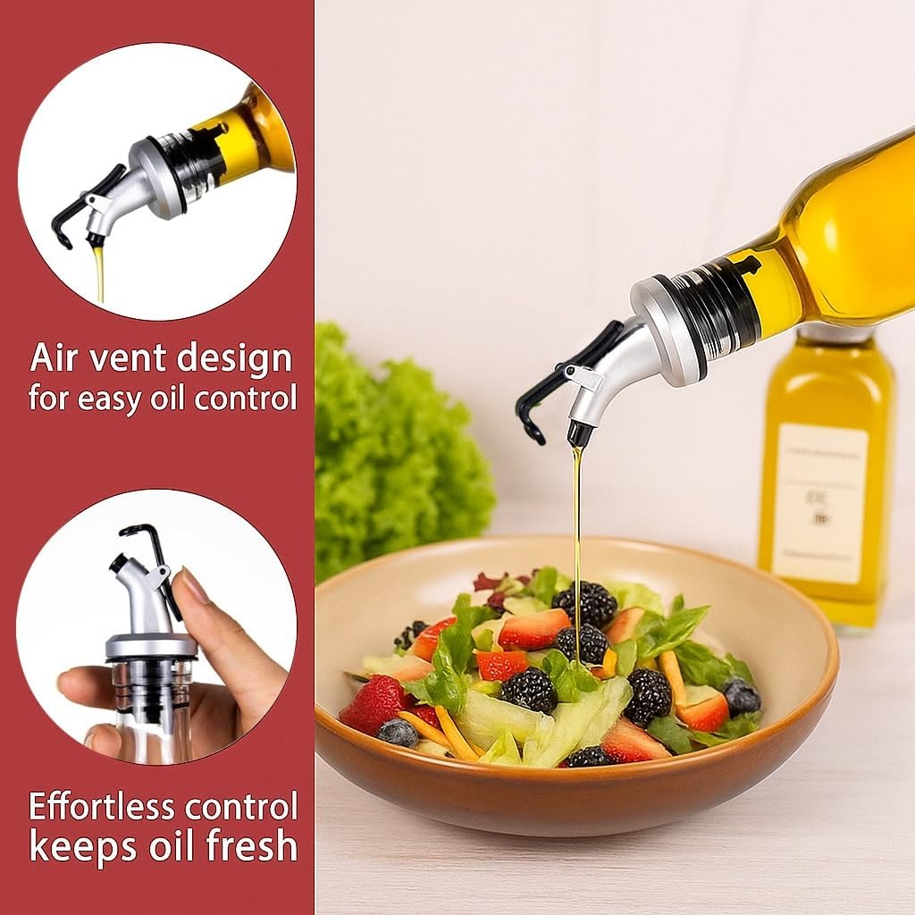 Oz Oil and Vinegar Bottle Cruet Set with Wire Caddy - 2 Pack Glass Dispenser Bottles (No-Drip Spout) - Set of 2