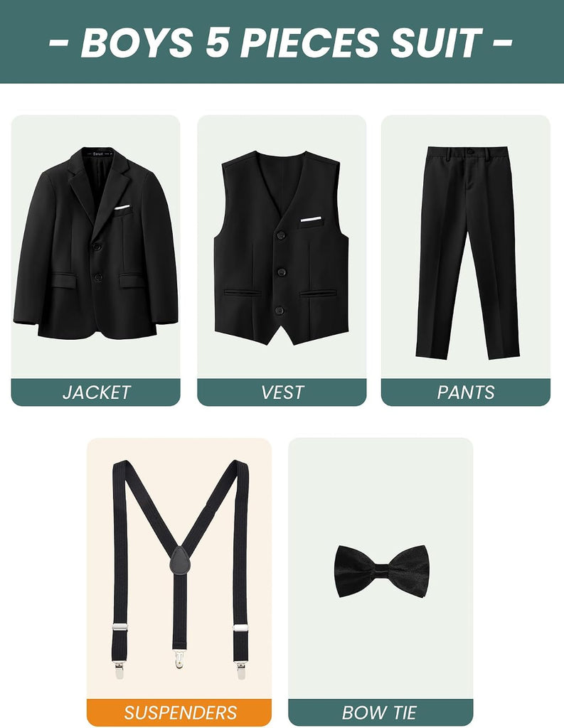 Boys Formal Dress Suits 5 Piece Slim Fit Dresswear Suit Set with Kids