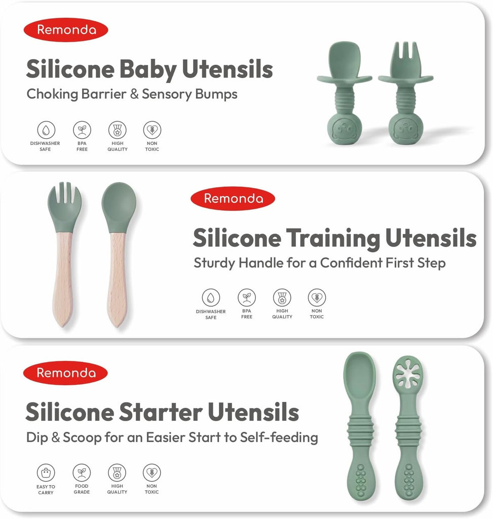 Piece BPA-Free Silicone Baby Feeding Set | Extra Large Suction Plates, Toddler Bowls, Self Feeding Spoons