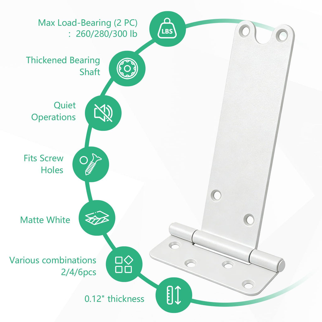 8 inch Gate Hinges, 300 Lbs Capacity, Matte White Hinges, 2 Pack Heavy Duty Door Hinge, T-Strap Shed Gate