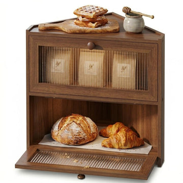 Bread Box - Brown Corner,2 Tier Bamboo Countertop