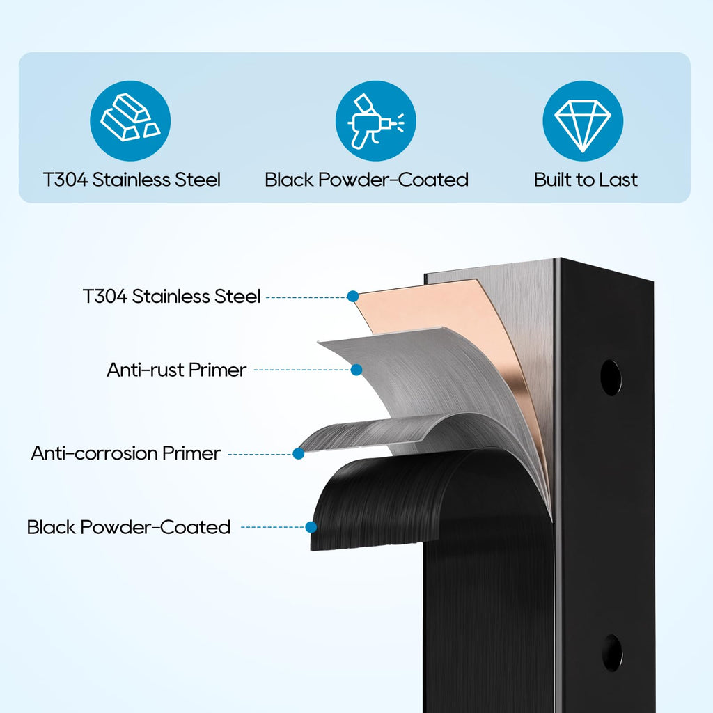 Level Drilled Cable Railing Post 36" (35"X2"x2"), Flat Bracket Stainless Steel Deck Railing Post, Black Level Holes