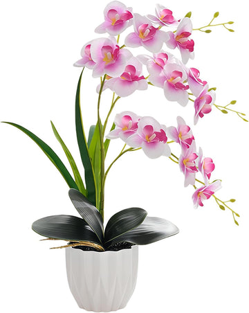 Artificial Orchid Potted Plant White Purple Fake Orchid Flowers White Pot