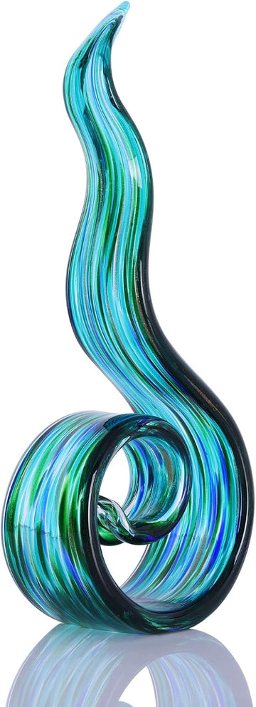 Hand Blown Glass Sculptures, Abstract s, and Green Glass Art Decorations Perfect for Decorating Coffee