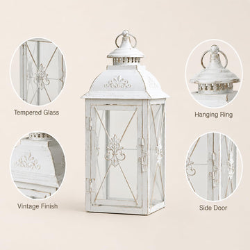 Elegant Vintage Lantern - Decorative 13.5'' Metal & Glass Candle Holder - Perfect for Indoor & Outdoor Use, Patio