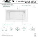 VTAP5430R22TS 54-Inch Acrylic 2-Wall Corner Alcove Tub with Right Hand Drain, White