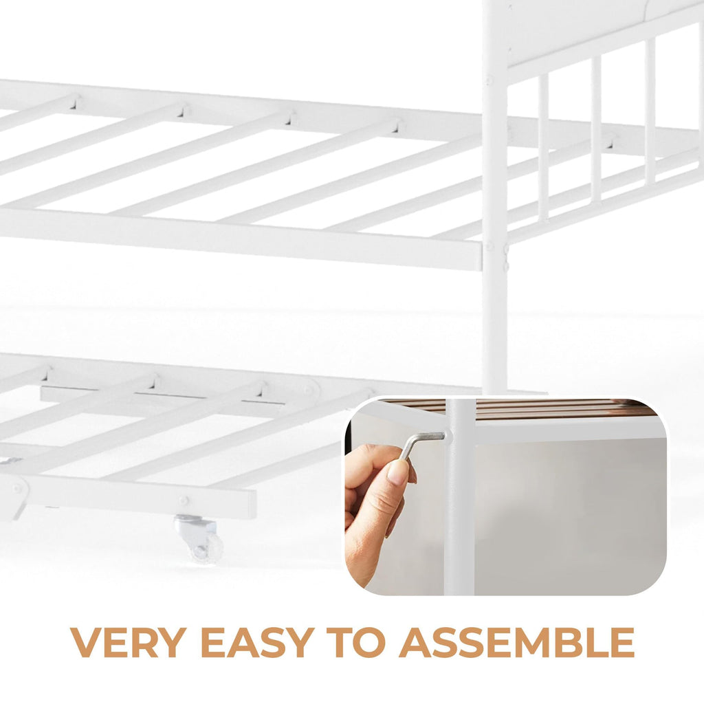 Daybed with Trundle, Metal Twin Size Day Bed with Stylish Headboard, Sofa BedFrame with Pop Up Foldable Trundle Bed