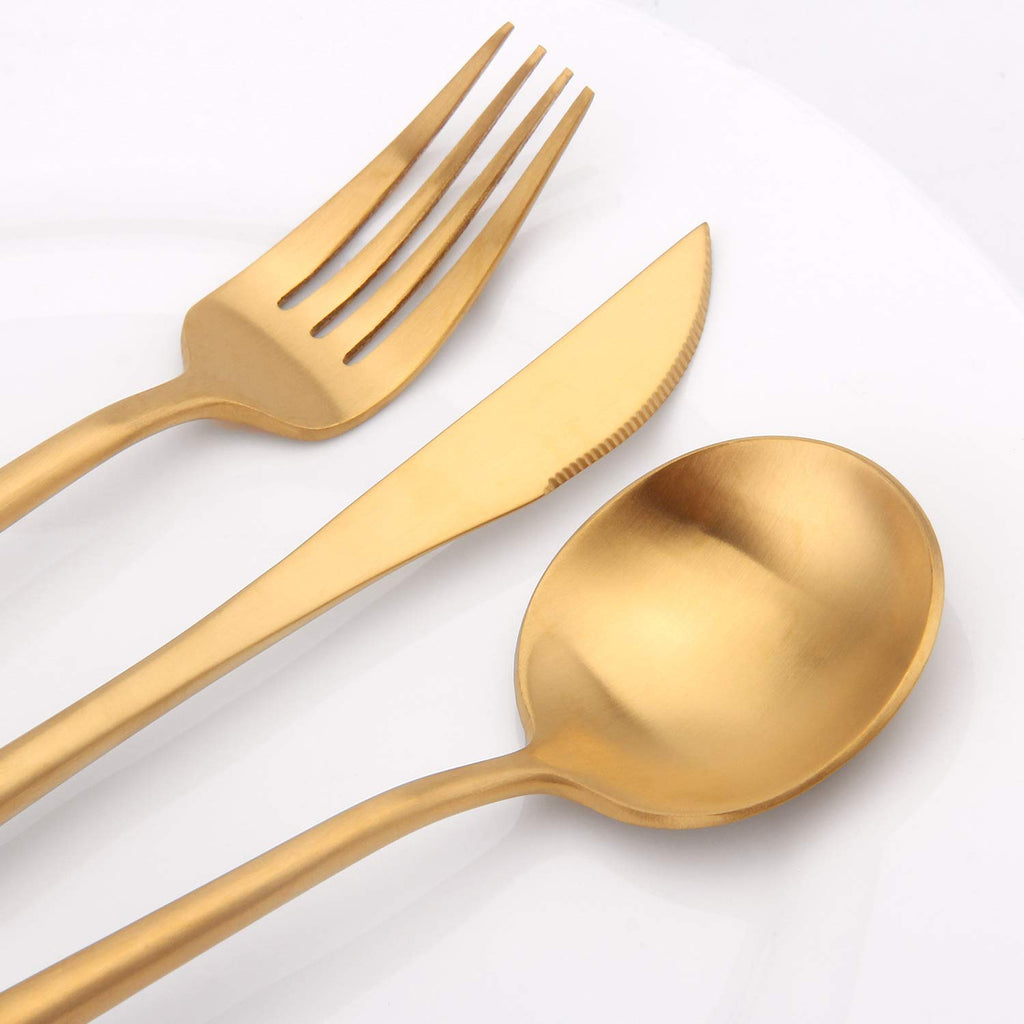 Matte Gold Silverware Set, 20 Piece Stainless Steel Cutlery Flatware Set, Kitchen Utensil Sets for 4, Tableware With