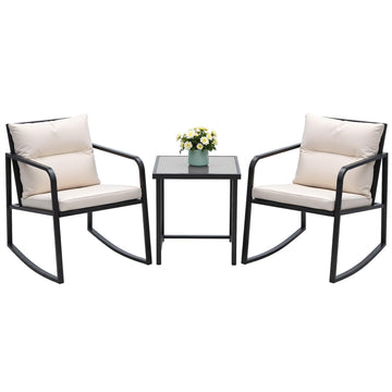 3 Pieces Patio Furniture Set Wicker Outdoor Rocking Bistro Chair