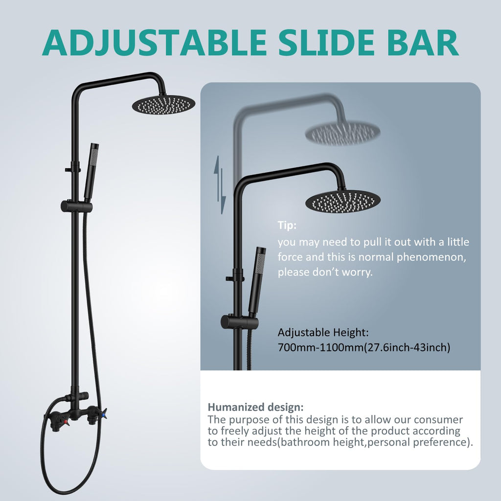 Outdoor Shower Kit 8 Inch Head with Handheld,Matte Black