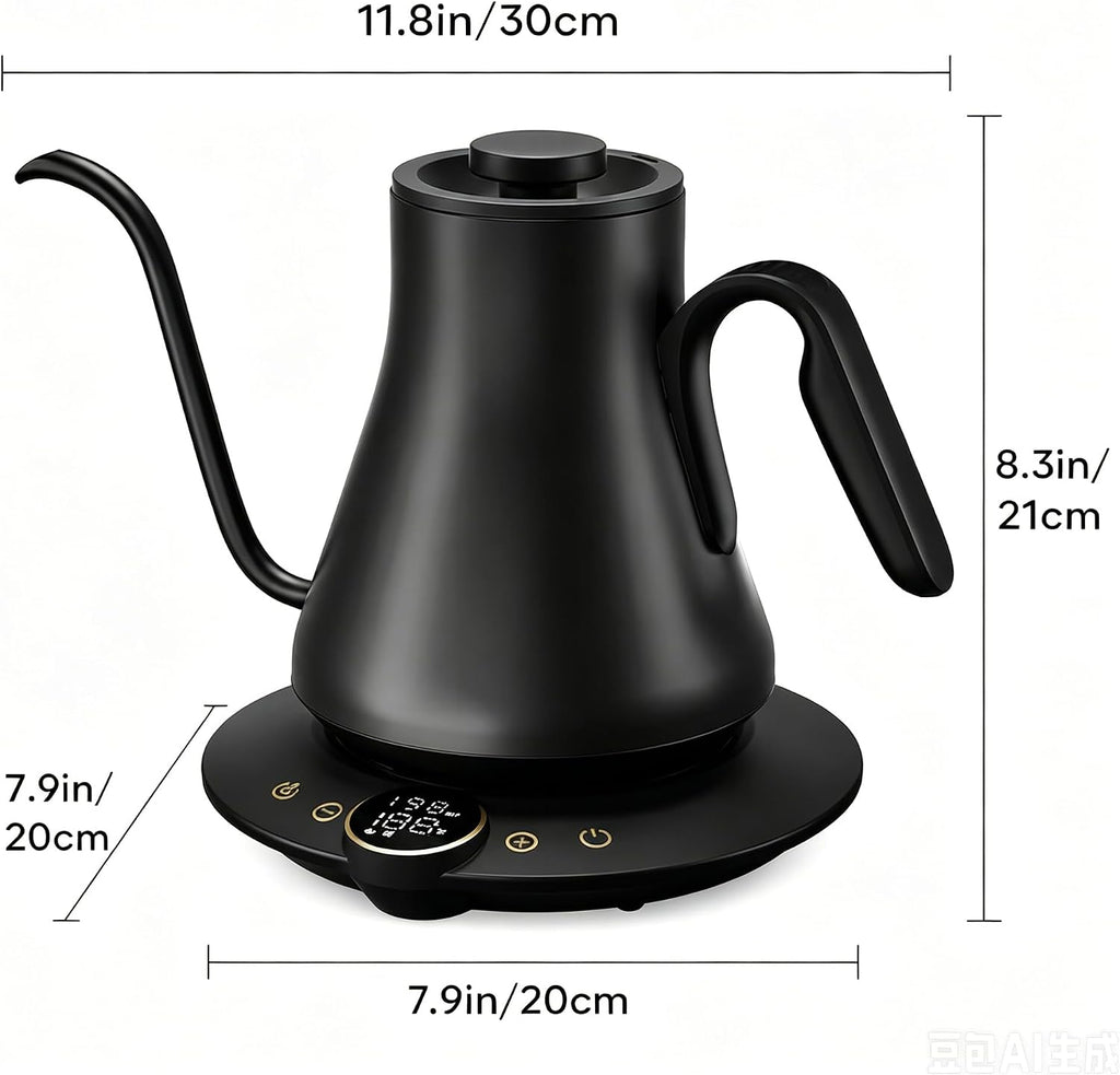 Gooseneck Electric Kettle with ±1°F Temperature Control 0.9 Liter | 1500W Quick Heating, Stainless Steel Inner, Pour