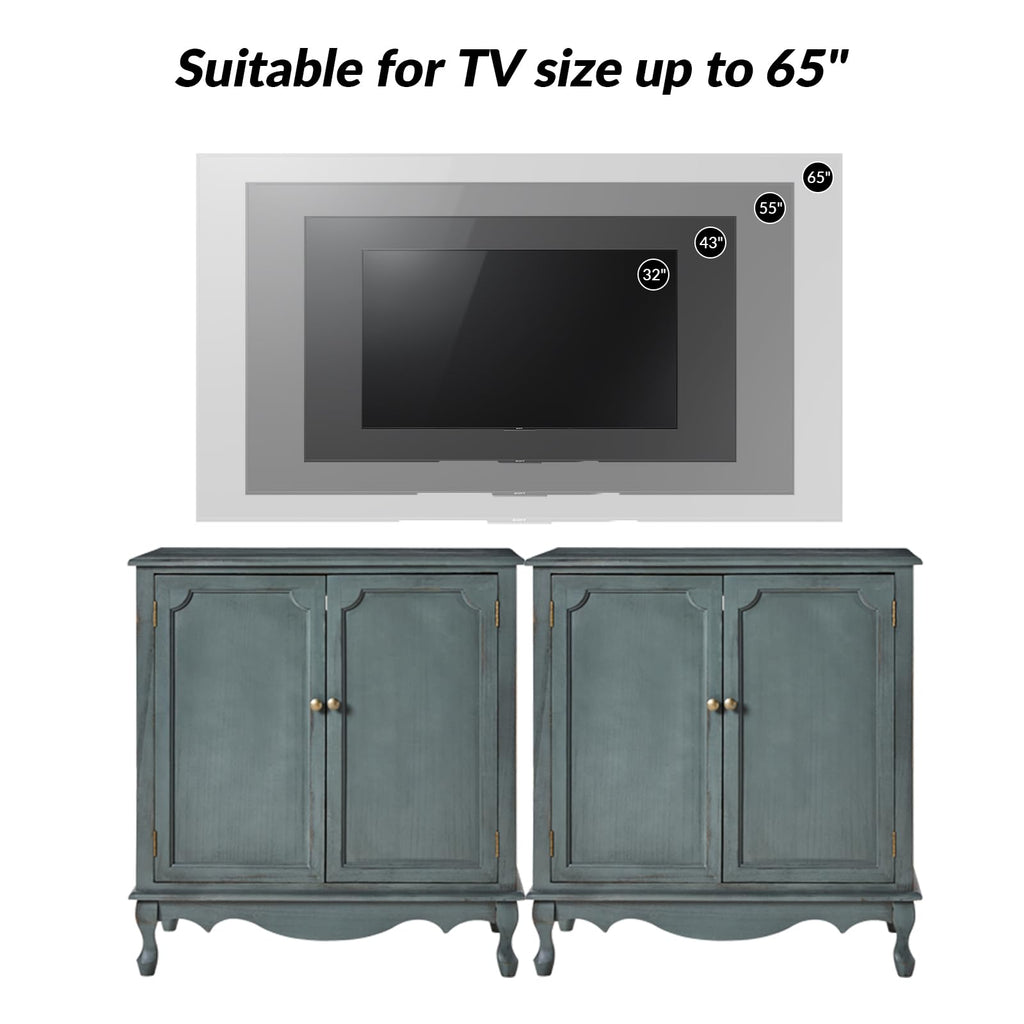 Antique Solid Wood Sideboard with Adjustable Feet, 2 Shelves Storage Accent Cabinet with 2 Doors, Farmhouse Vintage