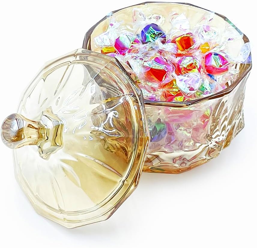 8oz Glass Candy Jar with Lid,Small Crystal Fall Candy Dish,Apothecary Jar for Cotton Balls Q Tips Small Accessories